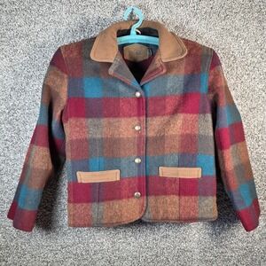 Vtg Woolrich Wool Jacket Womans Multi-plaid Gold Buttons Sz Small USA 80s